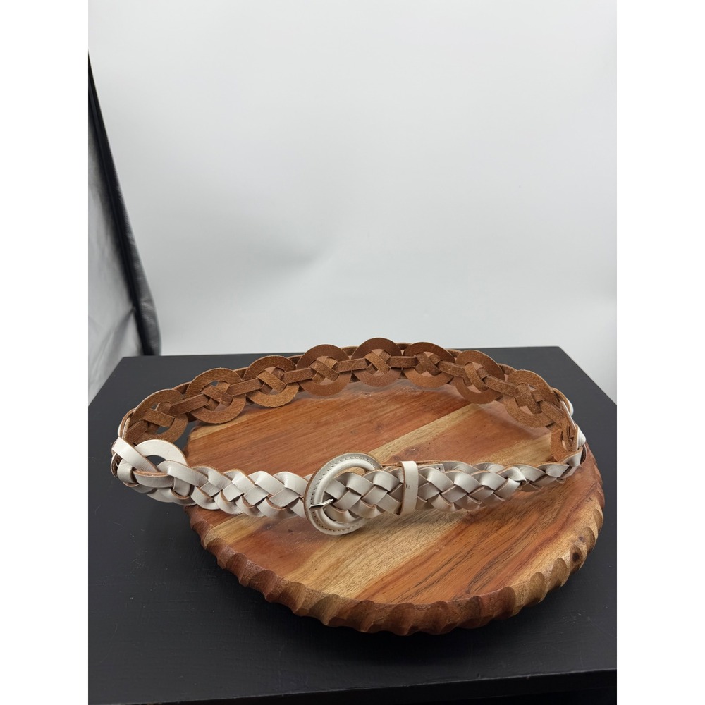 Banana Republic Woven Braided Leather Belt Womens Size M White Brown 624777